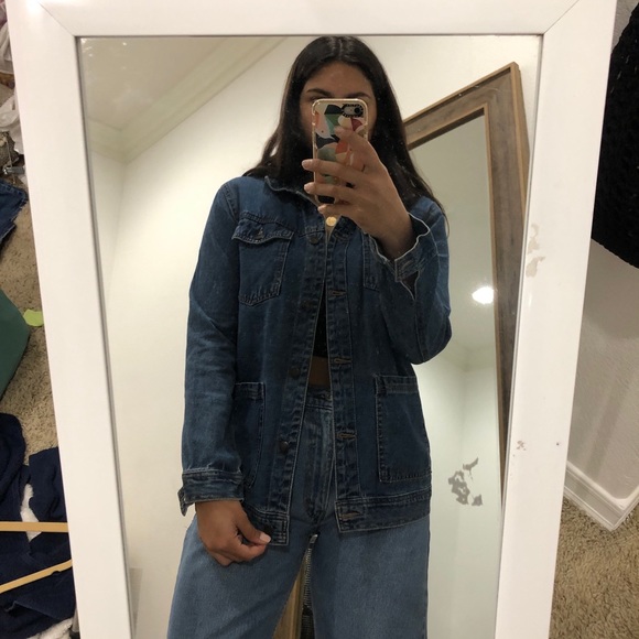 Long dark blue denim jacket - Picture 3 of 4